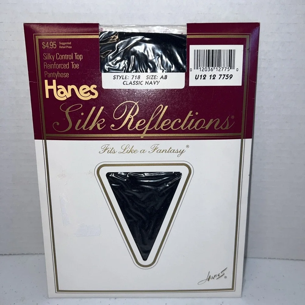 Hanes Pantyhose AB Classic Navy Hosiery Silk Reflections Control Top NOS